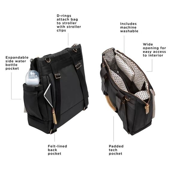 Fashionable Diaper Bag, Petunia Pickle Bottom, Pivot Pack, in Black/Sand NWOT - Picture 3 of 11